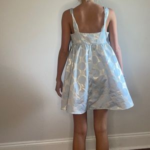 sliver and blue baby doll dress with polka dots
